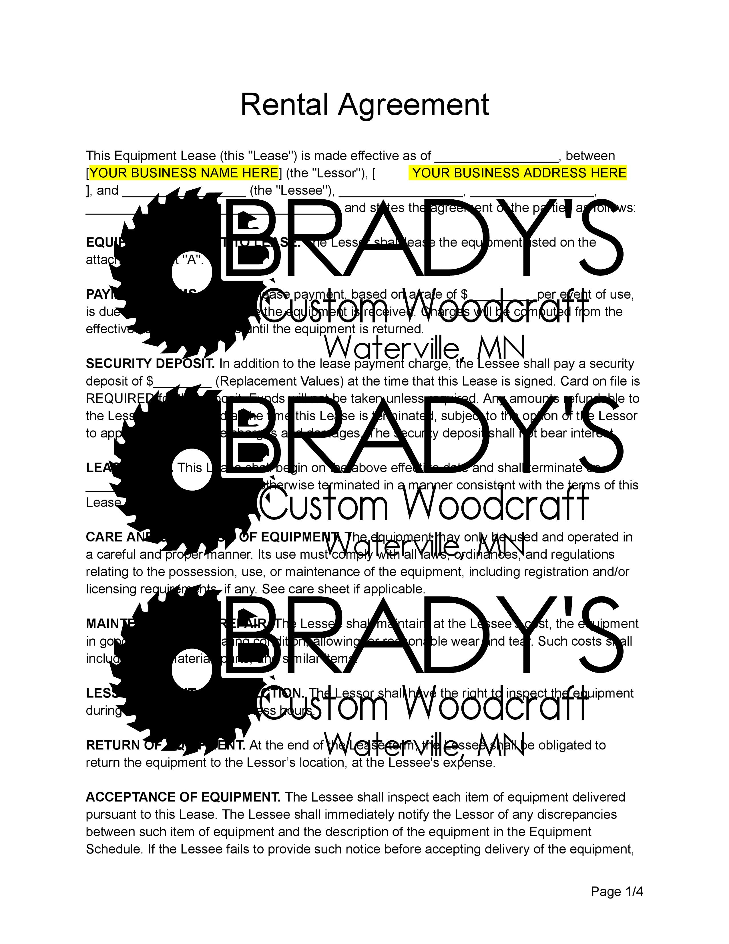 Editable Rental Agreement Digital Cornhole Board Maker's Group